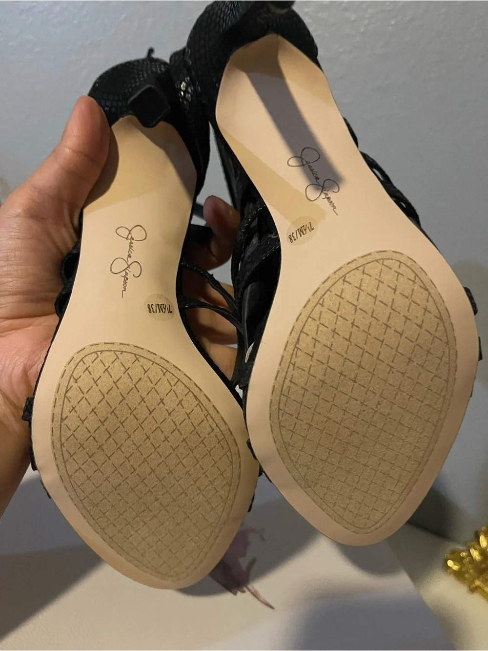 Jessica Simpson Black Strappy Snake-Texture High Heel Sandals